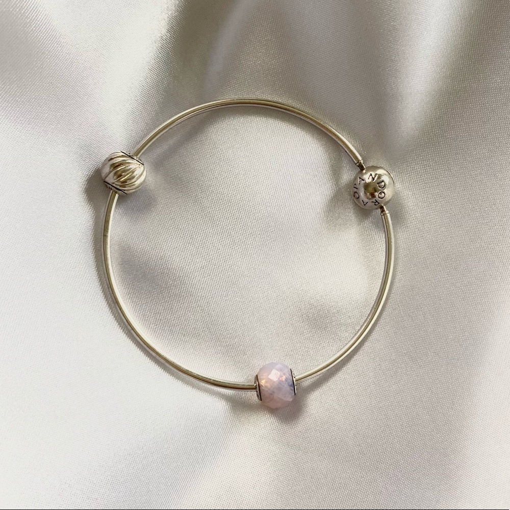 Sterling Silver Pandora Essence Bangle w 2 charms